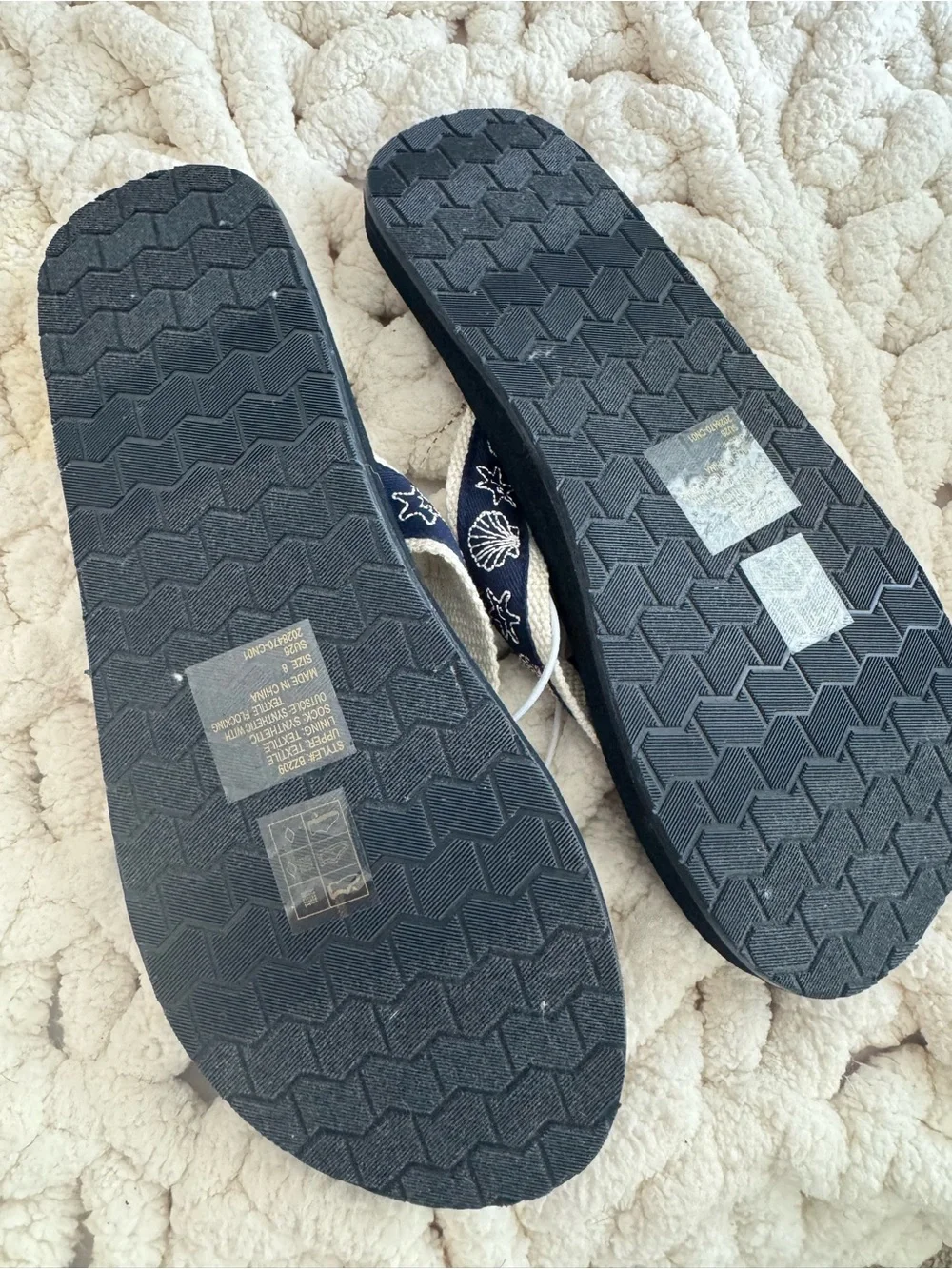 J.Crew Navy Embroidered Shell Flip Flops - Brand New with tags